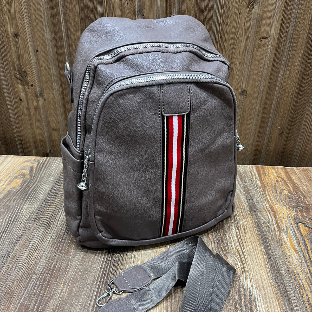 Grey PU Leather Backpack for Women – Stylish Convertible Backpack and Shoulder Bag with Wide Strap