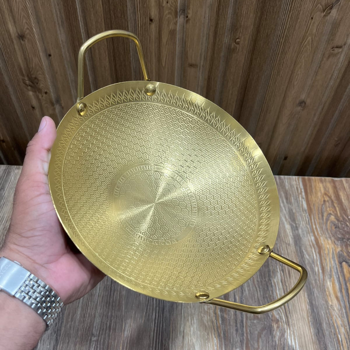 24cm Premium Golden Honeycomb  – Heavy Duty Stainless Steel Non-Stick Cookware & Serving Wok