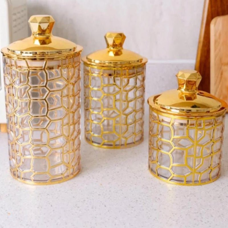 Royal Acrylic Storage Jar, Round Gold Body Handle Storage Canister, Kitchen Snacks Storage Jar,