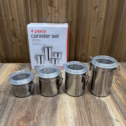 4-Piece Stainless Steel Airtight Canister Set with Clear Flip-Top Lids