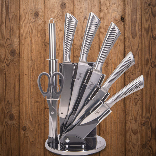 BASS  Stainless Steel Knife Set with Stand – 8 Pcs Kitchen Essentials