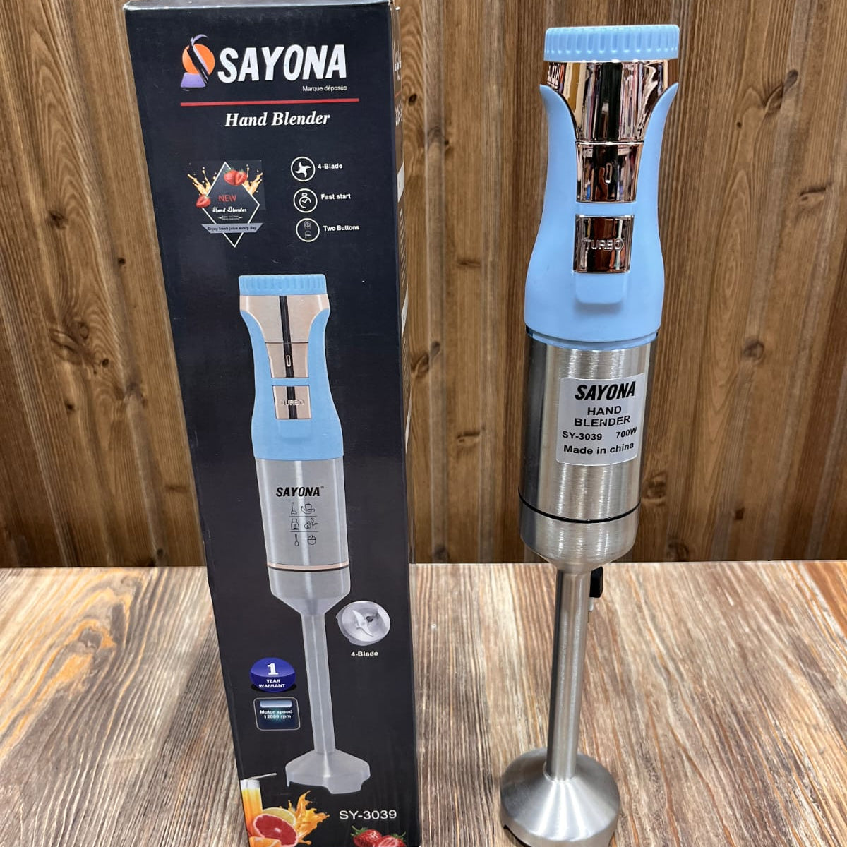Sayona Hand Blender 700W Electric Immersion Mixer SY-3039 with 4-Stainless Steel Blades & Turbo Speed