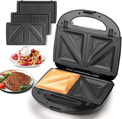 Kealive 3-in-1 Sandwich Maker, Waffle Iron & Panini Press Grill with Removable Non-Stick Plates, 750W
