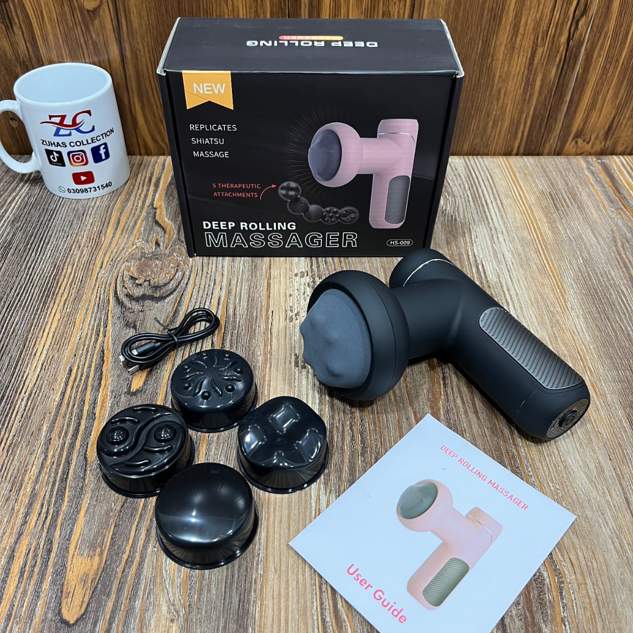 Deep Rolling Massager Fat Burning Vibration Cellulite Massager Massage Device with 5 Massage Heads