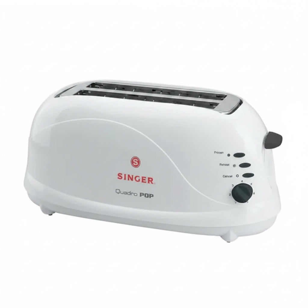 Singer Quadro Pop SPT-114 4-Slice Pop-Up Toaster (1100W, White, Electronic Browning Control)