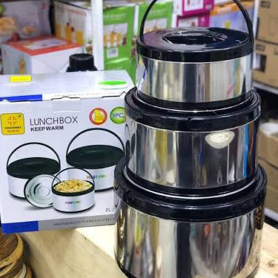 Fengtianji Stainless Steel Lunch Box Set 3 Pcs – Keep Warm Food Storage Containers 2L/4L/8L