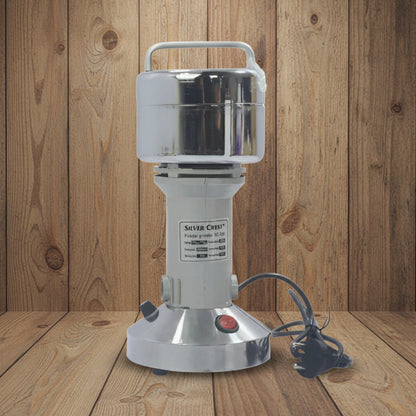 Super Crest 350g powder grinder featuring a 1500W copper motor and stainless steel
