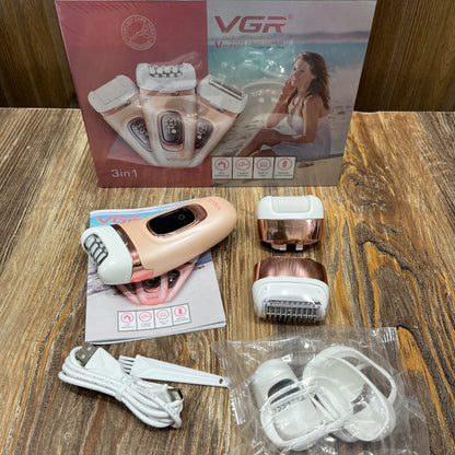 VGR Professional 3-in-1 Rechargeable Lady Epilator – Waterproof IPX7, Built-in Light