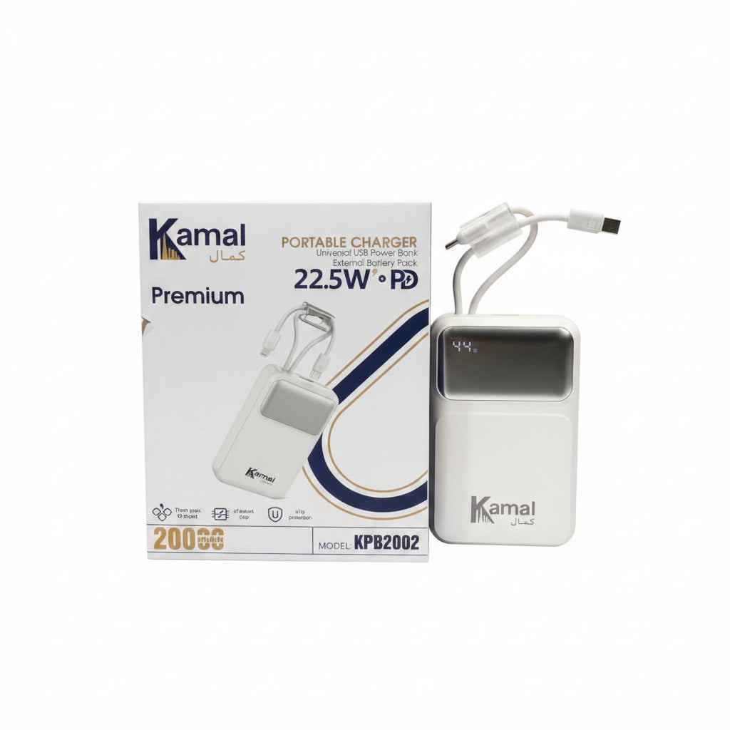Kamal 20000mAh 22.5W PD Fast Charging Power Bank with Built-in Cables (KPB2002)