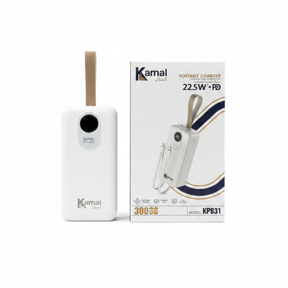 Kamal 30000mAh Heavy Duty Power Bank - 22.5W Fast Charging with Built-in Cables