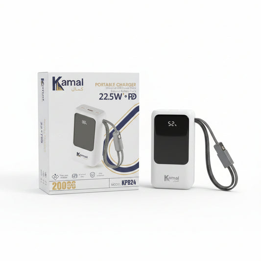 Kamal 22.5W Fast Charging Mini Power Bank 20,000mAh with Digital Display & Strap (KPB24)