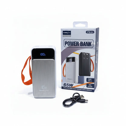 Kamal 65W 30000mAh Power Bank with Built-in Type-C & Lightning Cables, LED Digital Display Fast Charging Portable Charger