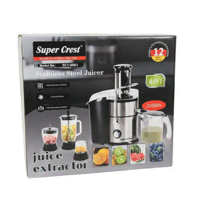 Super Crest SCT-8001 4-in-1 Stainless Steel Juice Extractor 2000W – Multi-Purpose Kitchen Machine