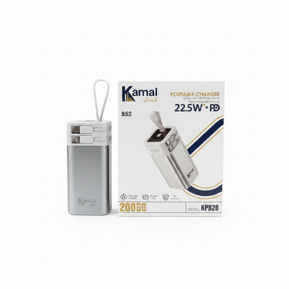 Kamal B52 20000mAh 22.5W Fast Charging Power Bank with Built-in Cables