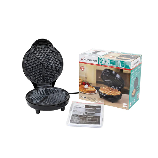 Superior Heart-Shaped Waffle Maker Machine Black With Box & Manual