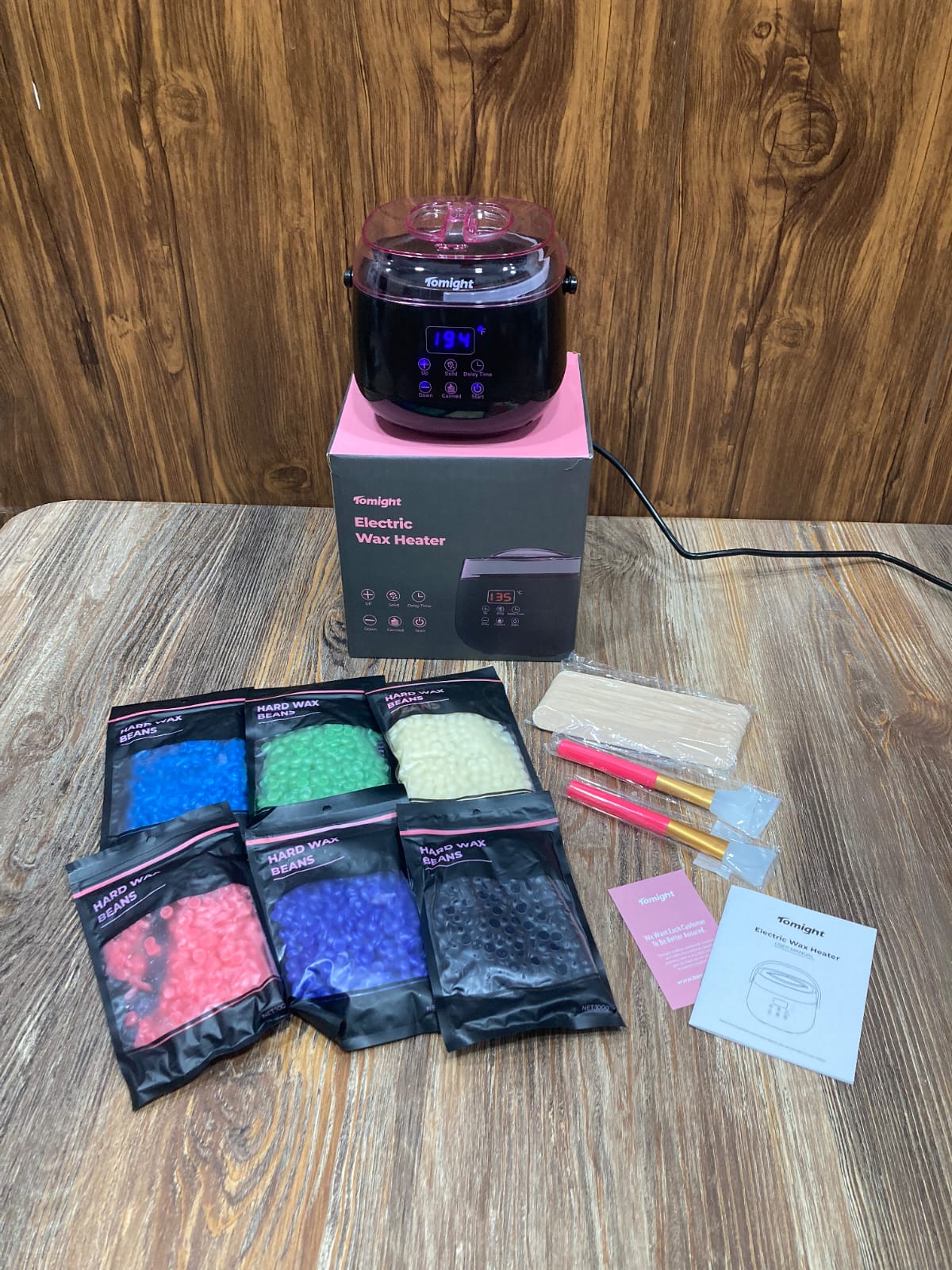 Tomight Complete Electric Waxing Kit with 6 Packs of Hard Wax Beans and Wooden Sticks , Silicone Brushes etc.
