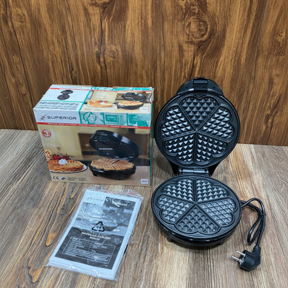 Superior Heart-Shaped Waffle Maker Machine Black With Box & Manual