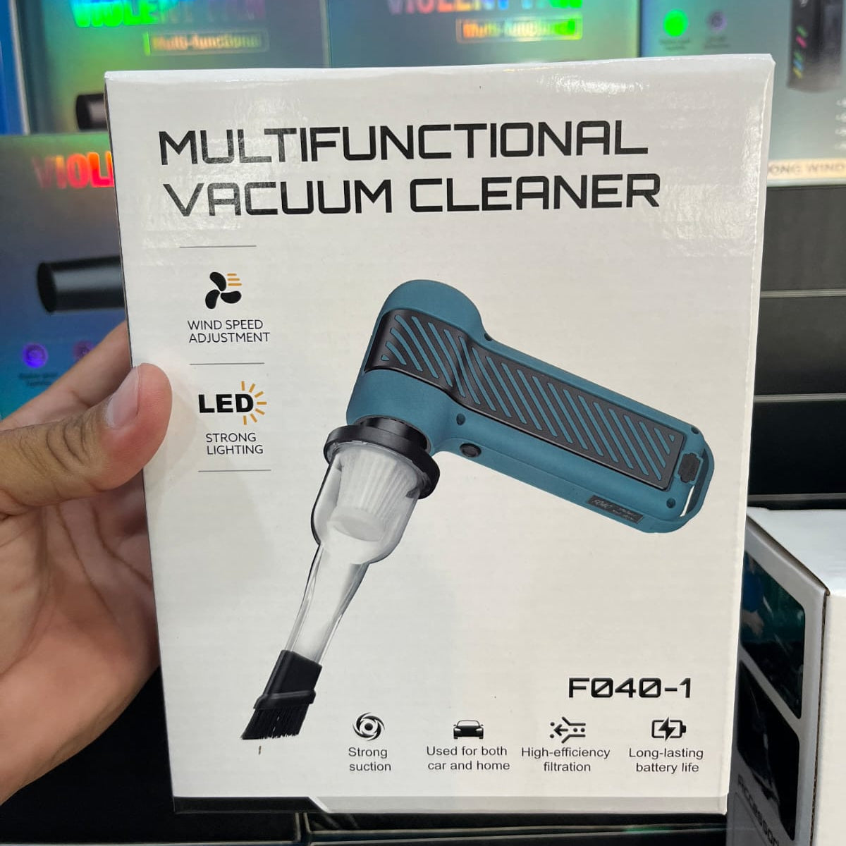 Multifunctional Vacuum Cleaner F040-1 – Portable Car & Home Handheld Vacuum with LED Light