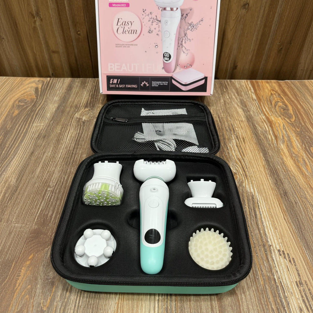 5-in-1 Rechargeable Epilator & Facial Cleansing Set for Women – Easy Clean