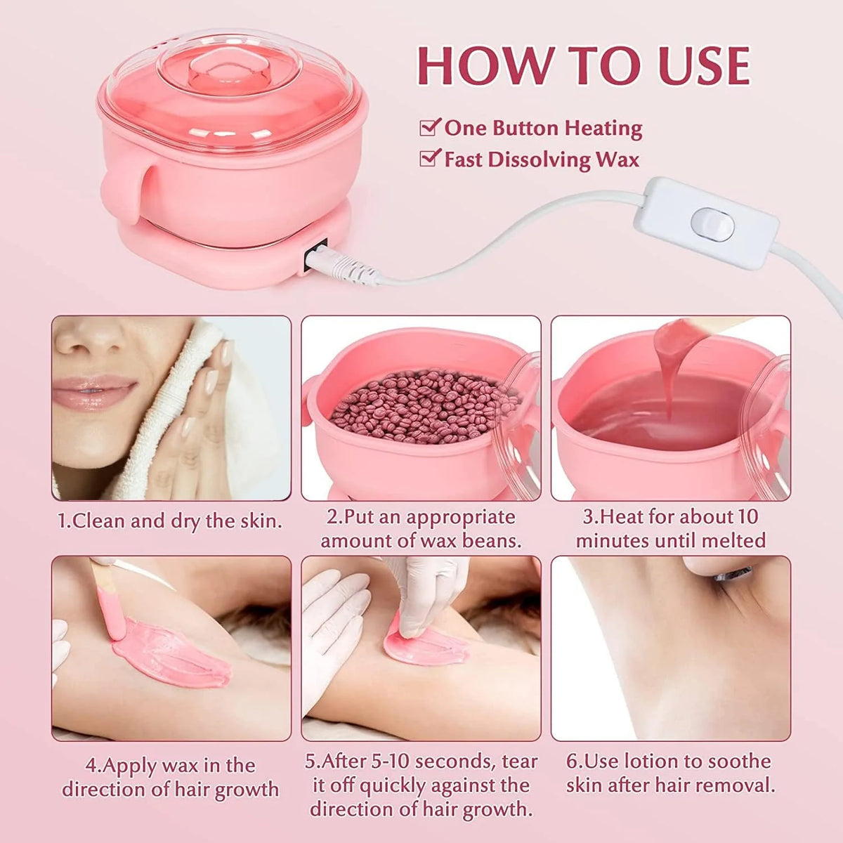 3 in 1 Wax Warmer Hair Removal Kit with Hard Wax Beans & Applicator Sticks