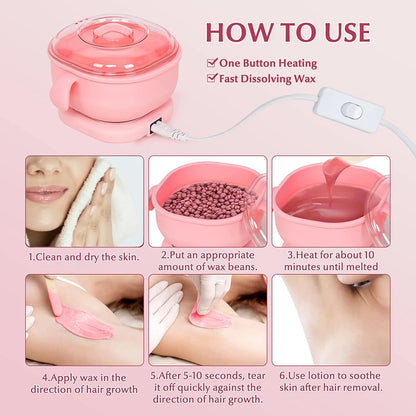 3 in 1 Wax Warmer Hair Removal Kit with Hard Wax Beans & Applicator Sticks