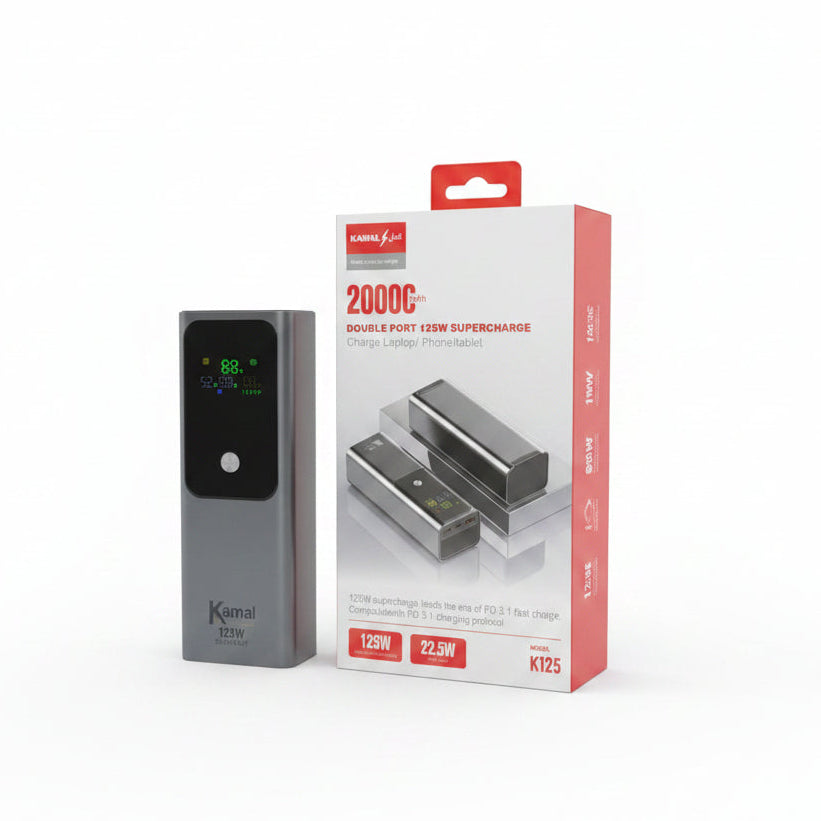 Kamal K125 20000mAh Lithium Battery Power Bank - 125W Supercharge for Laptops & Phones