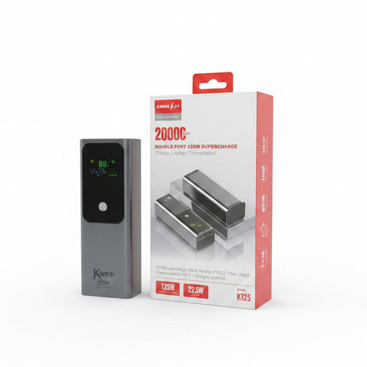 Kamal K125 20000mAh Lithium Battery Power Bank - 125W Supercharge for Laptops & Phones