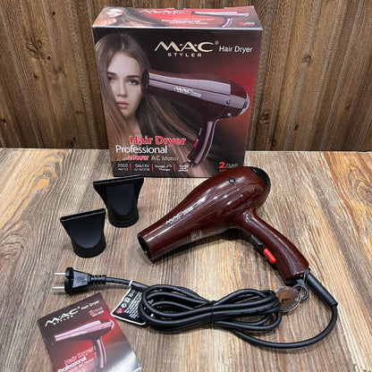 MAC Styler Professional 2000W AC Motor Hair Dryer (Model MC-805) – Maroon / Deep Red Blow Dryer with 2 Nozzle Concentrators