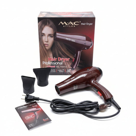 MAC Styler Professional 2000W AC Motor Hair Dryer (Model MC-805) – Maroon / Deep Red Blow Dryer with 2 Nozzle Concentrators
