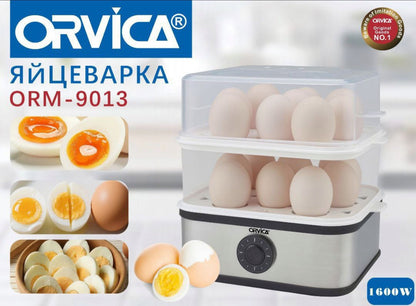 ORVICA ORM-9013 Electric Egg Boiler & Steamer 1600W – 2-Layer Egg Cooker with Timer