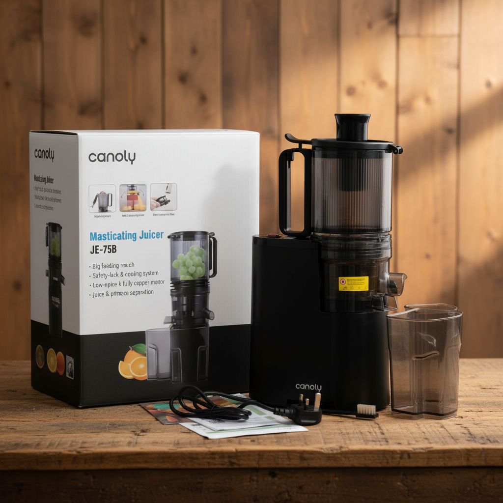 Canoly JE-75B Masticating Juicer – Big Feeding Mouth | Low-Noise Copper Motor | Juice & Pomace Separation