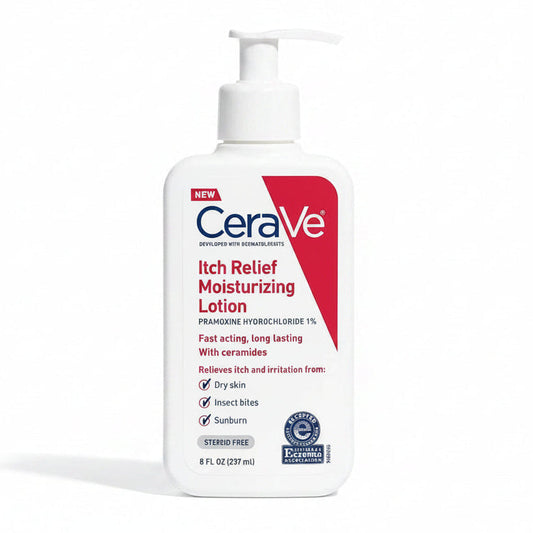 CeraVe Itch Relief Moisturizing Lotion, featuring 1% pramoxine hydrochloride for temporary itch relief