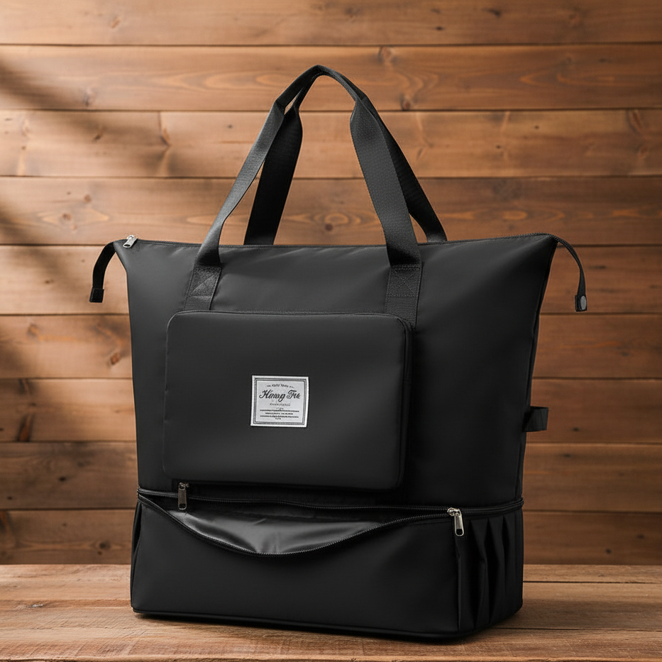 Fashion Expandable Travel Tote Bag - black