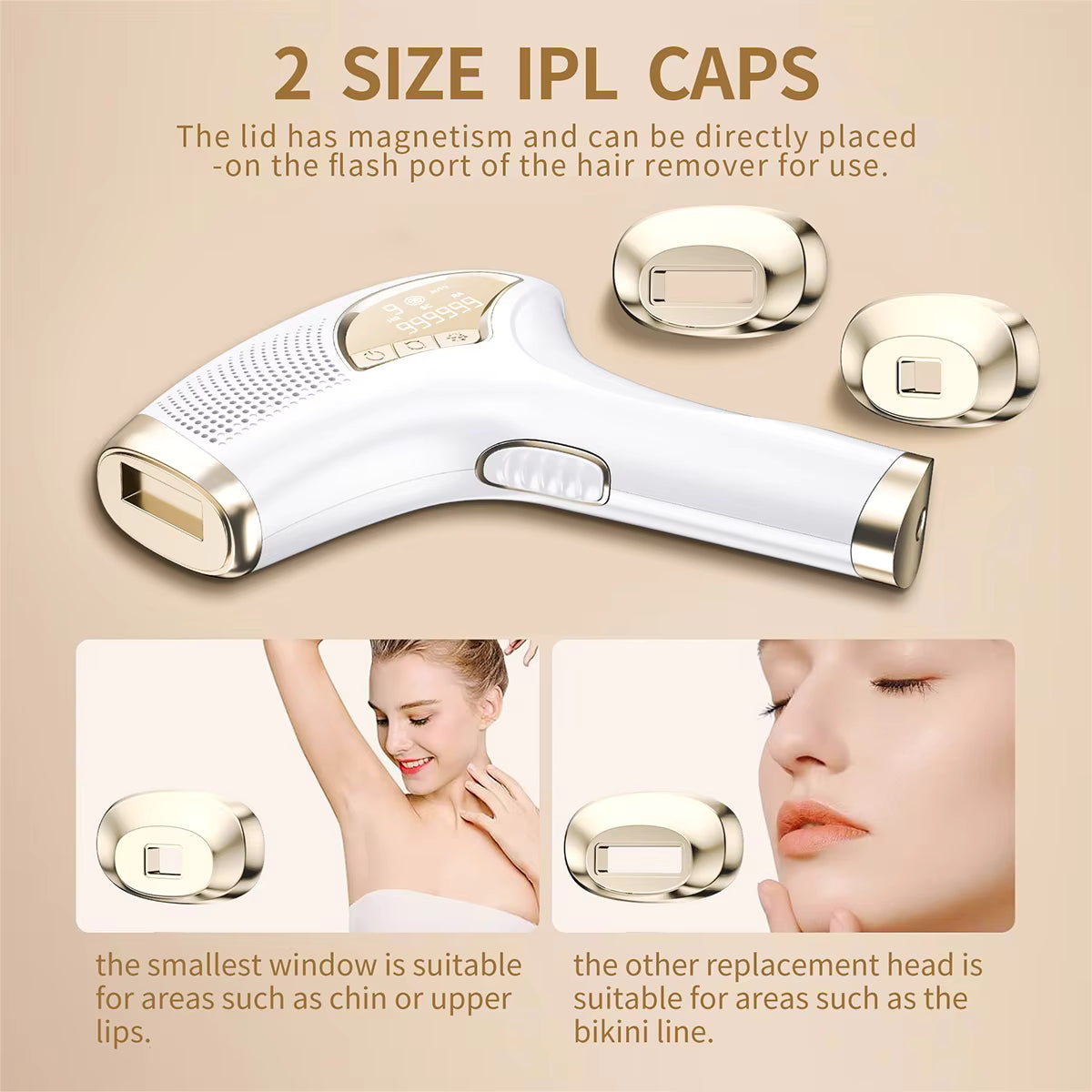 Laser Epilator IPL Hair Removal with 999990 Flashes and 9-Level Settings for Women, 2 Magnetic Replaceable Heads, Ice Cooling Function