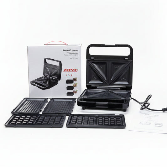 MPM MOP-70M 3-in-1 Sandwich Toaster, Grill & Waffle Maker (Complete Set)
