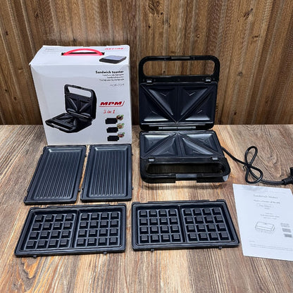 MPM MOP-70M 3-in-1 Sandwich Toaster, Grill & Waffle Maker (Complete Set)