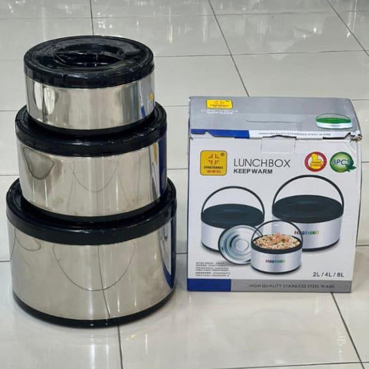 Fengtianji Stainless Steel Lunch Box Set 3 Pcs – Keep Warm Food Storage Containers 2L/4L/8L