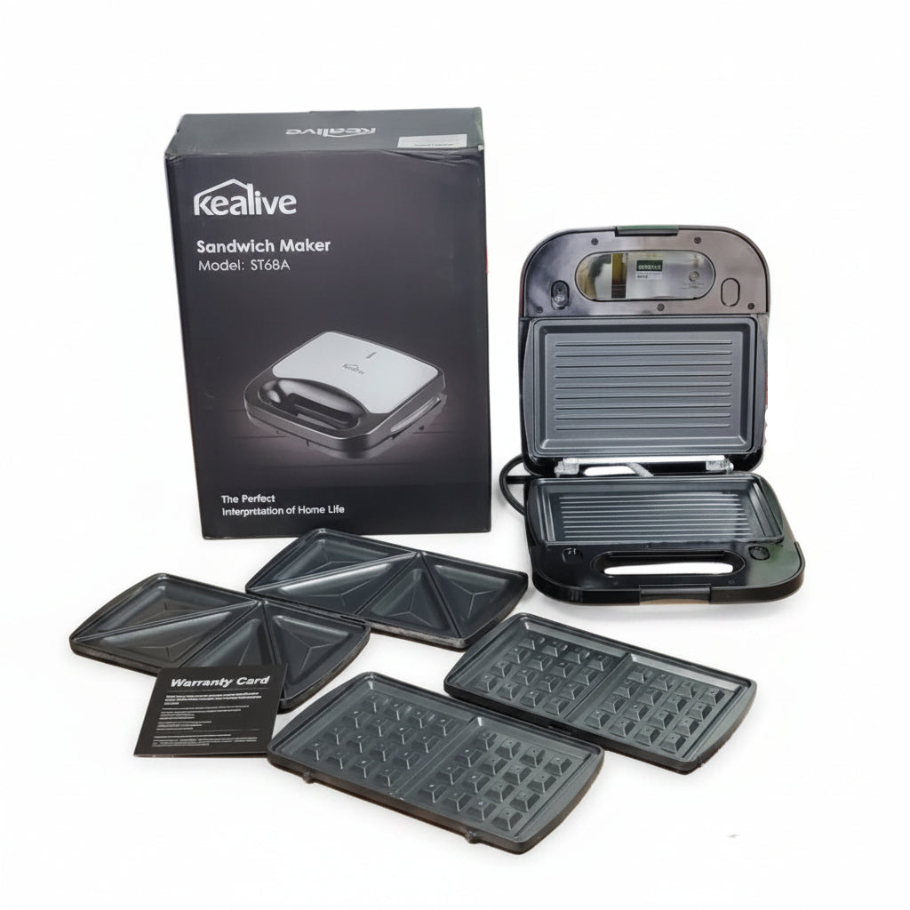 Kealive 3-in-1 Sandwich Maker, Waffle Iron & Panini Press Grill with Removable Non-Stick Plates, 750W