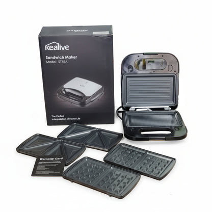 Kealive 3-in-1 Sandwich Maker, Waffle Iron & Panini Press Grill with Removable Non-Stick Plates, 750W