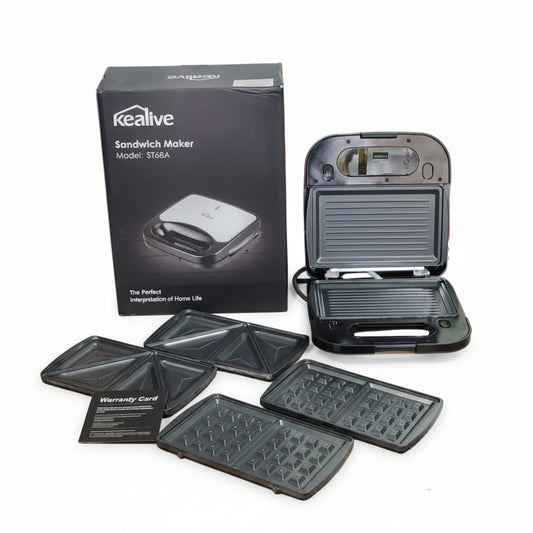 Kealive 3-in-1 Sandwich Maker, Waffle Iron & Panini Press Grill with Removable Non-Stick Plates, 750W