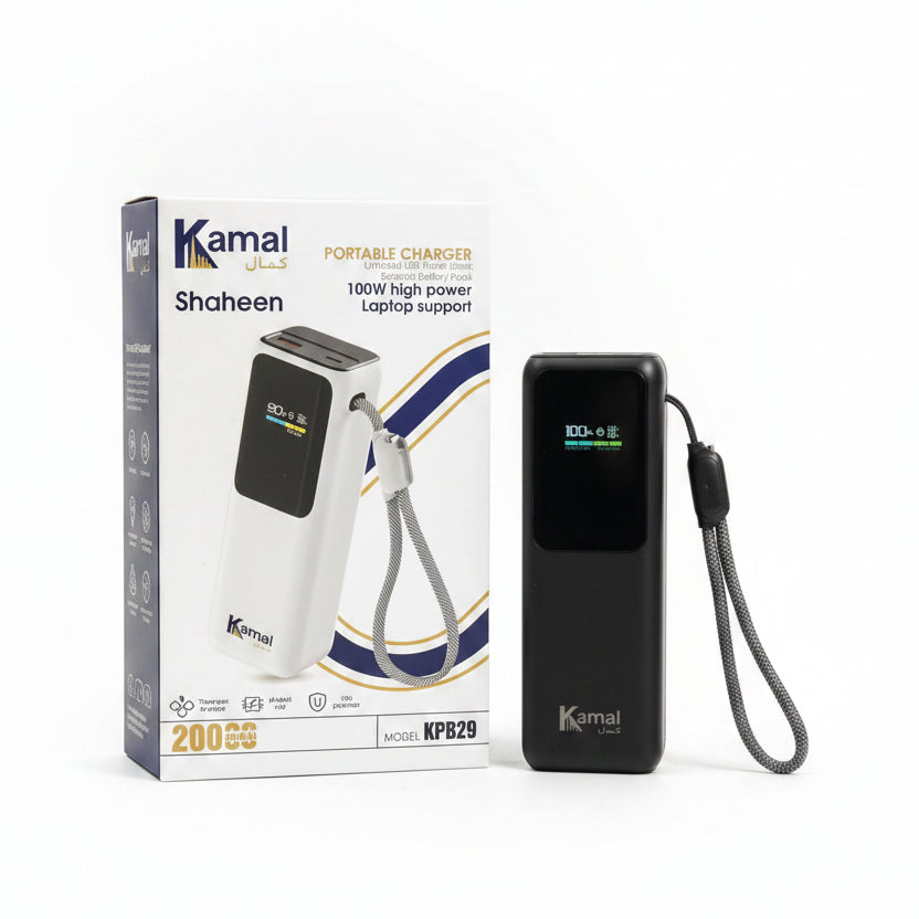 Kamal Shaheen 100W Fast Charging Power Bank, 20000mAh Lithium Battery Portable Laptop Charger with Digital Display (Model KPB29)