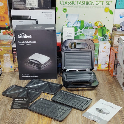 Kealive 3-in-1 Sandwich Maker, Waffle Iron & Panini Press Grill with Removable Non-Stick Plates, 750W