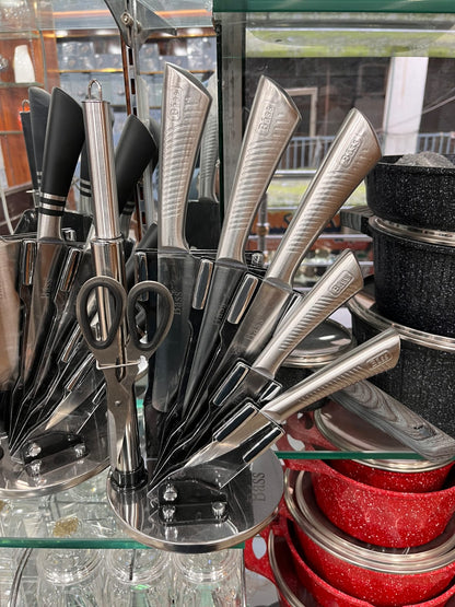 BASS  Stainless Steel Knife Set with Stand – 8 Pcs Kitchen Essentials