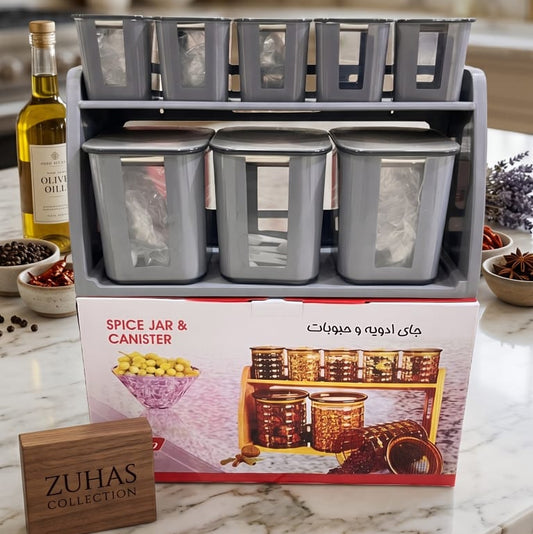 BITO 9 pcs Multipurpose Spices Masala Box Seasoning Rack Organizer Set with Stand and Spoon for Kitchen