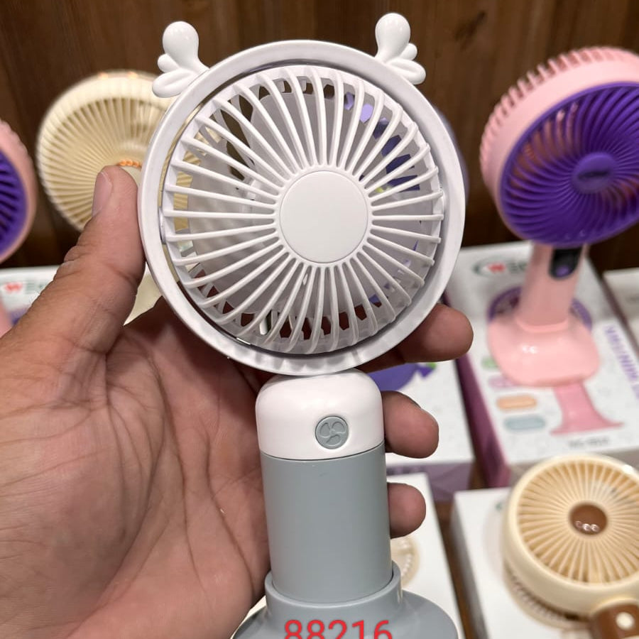 Wego portable USB rechargeable handheld mini fan with a desk stand and deer ear design