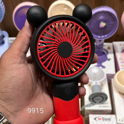 Red and black Mickey Mouse-themed handheld USB fan available