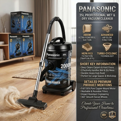 Panasonic 25L Drum Vacuum Cleaner 2000W Heavy Duty Suction & Blower Machine