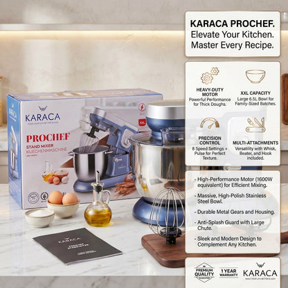 Karaca Pro-Chef 1600W Digital Stand Mixer with 6.5L Stainless Steel Bowl & 3 Attachment