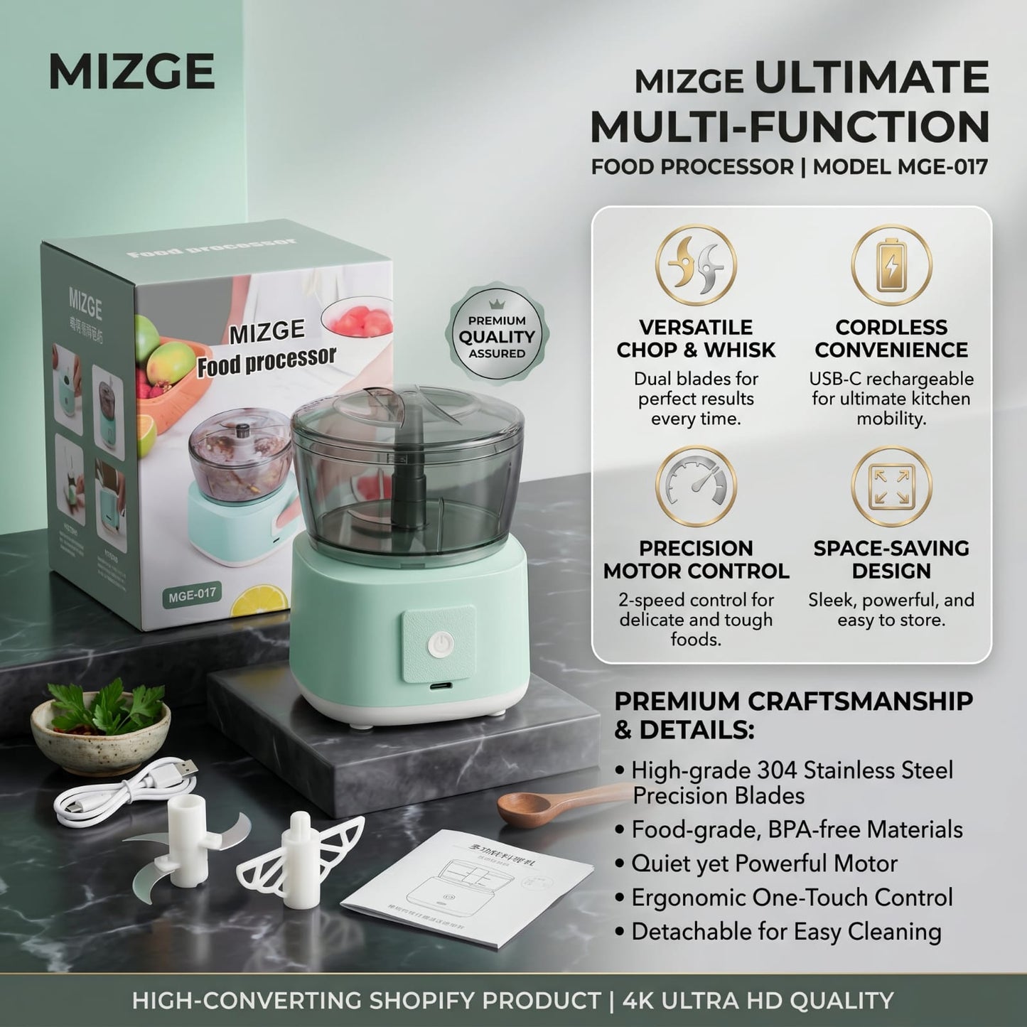 RECHARGEABLE MINI FOOD PROCESSOR & CHOPPER (MIZGE MGE-017)