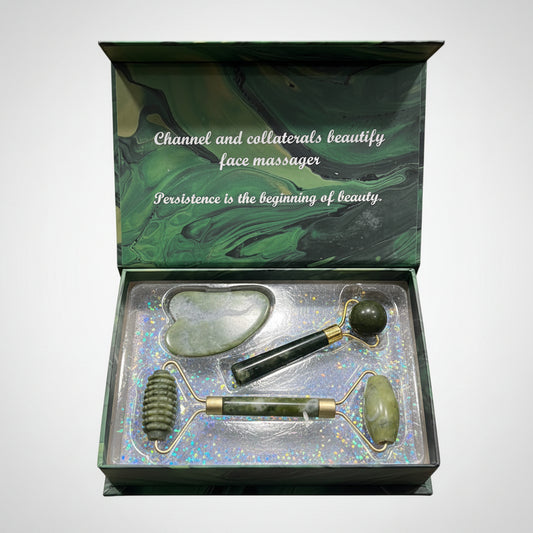 3-in-1 Green Jade Facial Roller, Ridged Roller & Gua Sha Set.